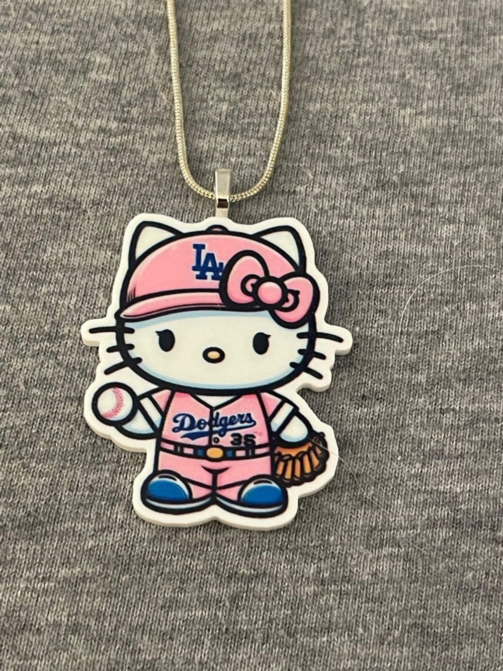 Hello Kitty Dodgers Pink Baseball Pendant Necklace